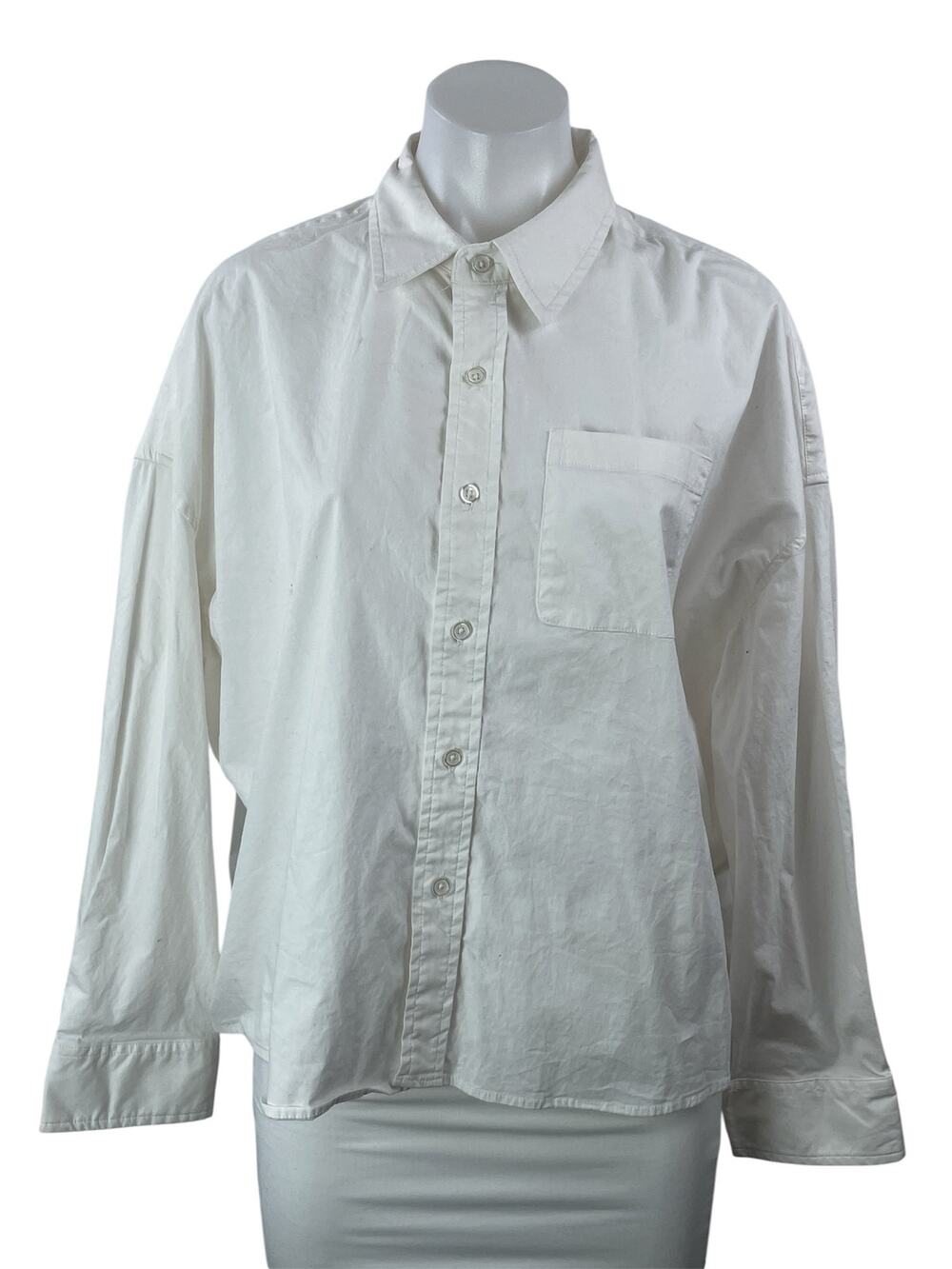 WeWoreWhat Women's White Long Sleeve Pocket Cotton Button Down Shirt Top Size S